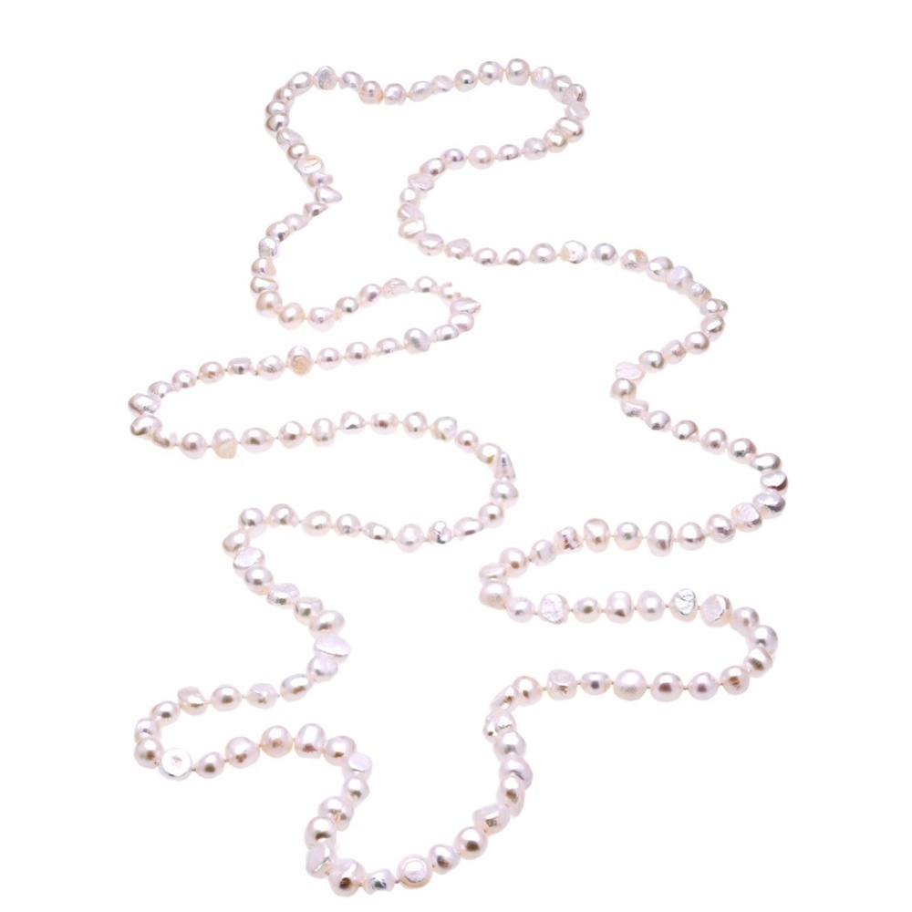 46" Soft Peach Freshwater Pearl Necklace with Purple Overtones – 8-9mm Baroque C